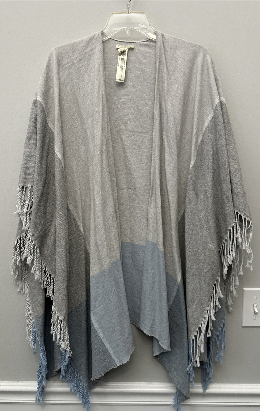 Eileen Fisher Poncho Womens One Size Fringe Recycled Cotton Open Front Italy